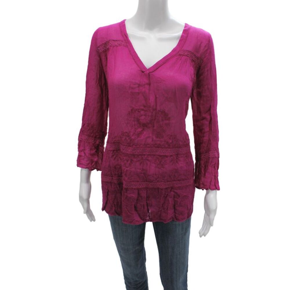 Calypso Saint Barth Womens Pink V-Neck Tunic Blouse 3/4 Sleeve Size XS